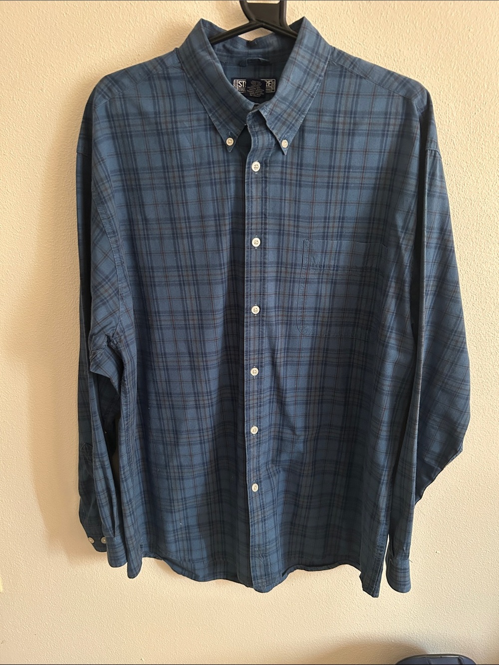 Vintage Structure Blue Plaid Cotton Twill Button-Down No Iron Shirt: M
